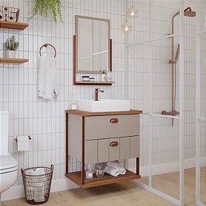 Armário Kit Uni 60cm Cappuccino/Freijo com Espelheira MGM