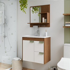 Armário Kit Tulipa 59cm Amendoa/Branco com Espelheira MGM