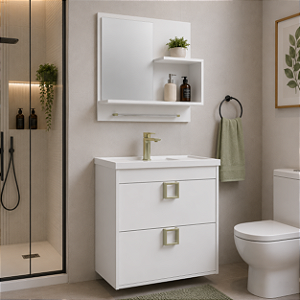 Armário Kit Lírio 59cm Branco com Espelheira MGM