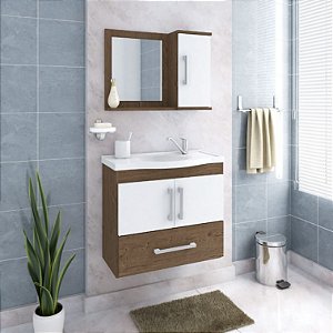 Armário Kit Atenas 65cm Amendoa/Branco com Espelheira MGM
