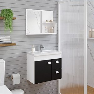Armário Kit Hortência 55cm Branco/Preto com Espelheira MGM