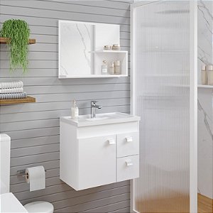 Armário Kit Hortência 55cm Branco com Espelheira MGM