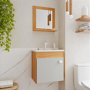 Armário Iris 44cm Cinamomo/Off White com Espelho MGM