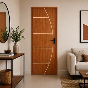 Porta CLM Madeira Frisada 1 Mogno 70cm Esquerda