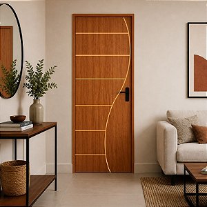 Porta CLM Madeira Frisada 2 Mogno 60cm Esquerda