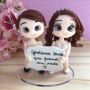 Noivinhos Pelados na Placa para Topo de Bolo Casamento em Biscuit - Wedding Cake Topper Figurine Personalised
