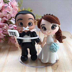 Noivinhos para Topo de Bolo com Moto 9cm para Casamento