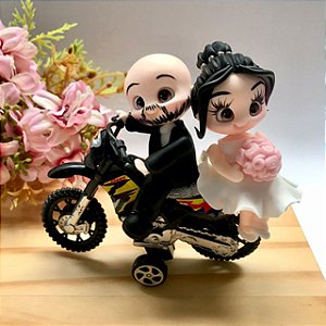 Noivinhos para Topo de Bolo com Moto para Casamento