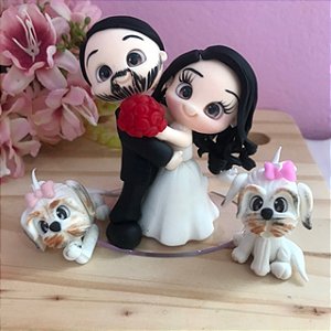 Noivinhos para Topo de Bolo de Casamento + 2 Pets - Wedding Topper Custom
