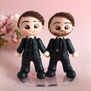 Noivinhos Lado a Lado LGBT Meninos para Casamento - Wedding Cake Topper Figurine Personalised