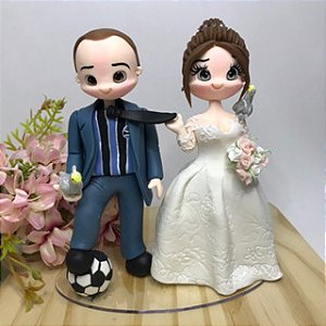 Noivos Topo de Bolo Casamento Camisa Futebol Bola 15cm