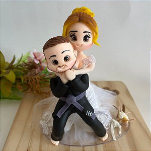 Casal de Noivos para Topo de Bolo Jiu-Jitsu Personalizado 15cm