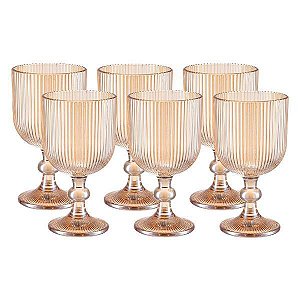 Jogo 6 Taças De Vidro Canelado Resistente 380ml Ambar