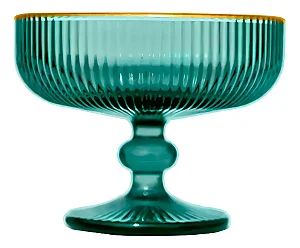 Jogo 6 Taças Sobremesa Vidro Verde Borda Dourada