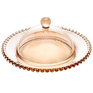 Queijeira de Cristal Pearl Âmbar 20x9cm