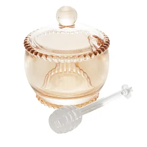 Meleira de Cristal Com Colher Pearl Âmbar