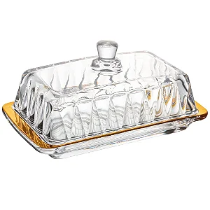 Manteigueira De Cristal Fio De Ouro Radial