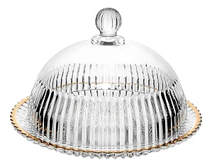 Queijeira Imperatriz De Cristal Com Tampa - Fio Dourado