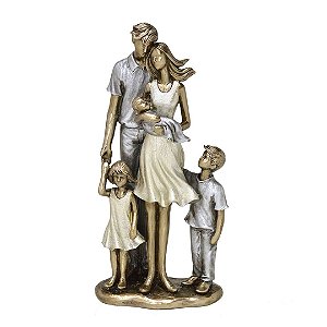 Escultura Decorativa Familia Casal + 3 Filhos