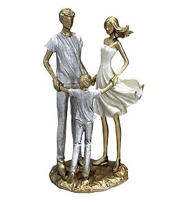 Escultura Família Decorativa Casal + 1 Filho