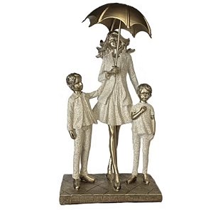 Escultura Decorativa Família Mãe + 2 Filhos