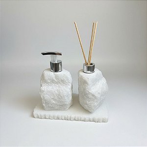 Kit Lavabo Mármore Branco- 3 peças