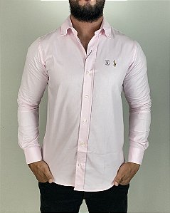 Camisa Social R.L Oxford Custom Fit Rosa Claro