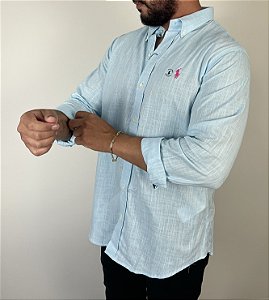 Camisa Social R.L Linho Custom Fit Azul claro