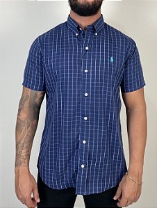 Camisa Social R.L Algodão Custom Fit Xadrez Azul