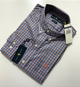 Camisa Social R.L Algodão Custom Fit Xadrez Azul - MBessa