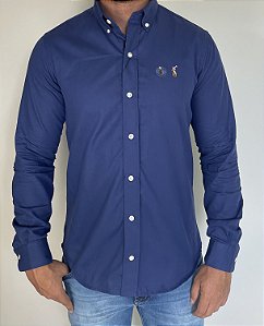 Camisa Social R.L Oxford Custom Fit  Azul Marinho