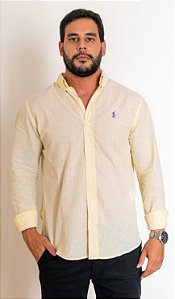 Camisa Social R.L Linho Custom Fit Amarela