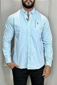 Camisa Social R.L Sarja Tinturada Custom Fit Azul