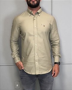 Camisa Social R.L Oxford Custom Fit cor Caqui
