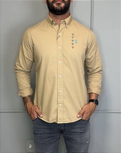 Camisa Social R.L Sarja Tinturada Custom Fit Caqui