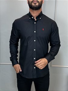 Camisa Social R.L Oxford Custom Fit Preta SmallPoney Vermelho