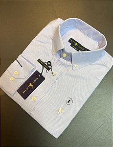 Camisa Social R.L Oxford Custom Fit Azul Mescla