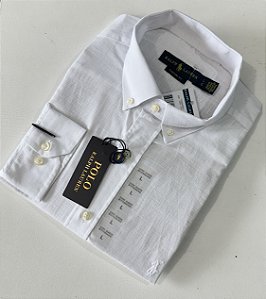 Camisa Social R.L Linho Custom Fit Branca Monocromática