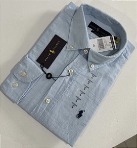 Camisa Social R.L Linho Custom Fit Azul Claro