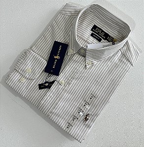Camisa Social R.L Algodão Custom Fit Listra Bege