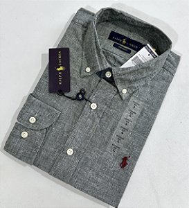 Camisa Social R.L Linho Custom Fit Cinza