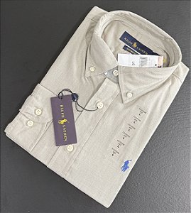 Camisa Social R.L Linho Custom Fit Cinza Claro