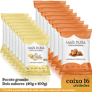 Caixa com 2 sabores de Pipocas Grandes 40g e 100g ( 16 unidades )
