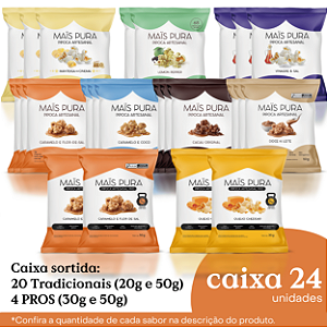 Caixa sortida: 20 Tradicionais (20g e 50g) 4 PROS (30g e 50g)
