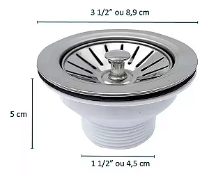 VÁLVULA PIA COZINHA AMERICANA 3.1/2" AÇO "INOX"