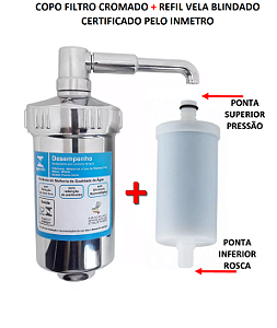 COPO ABS CROMADO COM FILTRO REFIL VELA CARVÃO ATIVADO APROVADO PELO INMETRO