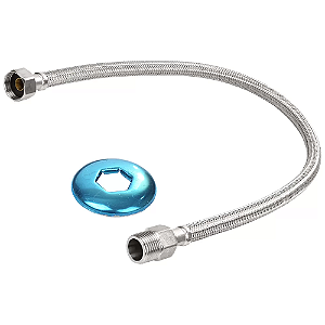 ENGATE FLEXÍVEL TRANÇADO 40 CM - 1/2"- AÇO INOX ÁGUA QUENTE OU FRIA