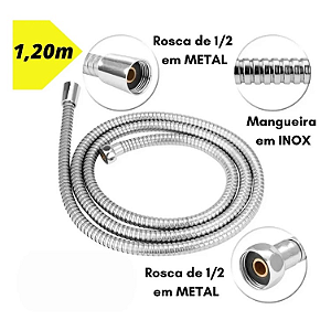 ENGATE CROMADO PARA DUCHA HIGIÊNICA E CHUVEIROS FLEXÍVEL *1,20 MTS* INOX POLIDO