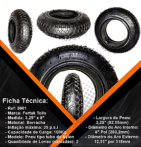 PNEU PARA CARRINHO DE MAO 3,25 X 8 – 2 LONAS