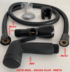 DUCHA HIGIÊNICA * PLUS * PRETA - 1/4 DE VOLTA - * ENGATE 1,20MTS * – METAL - KIT COMPLETO